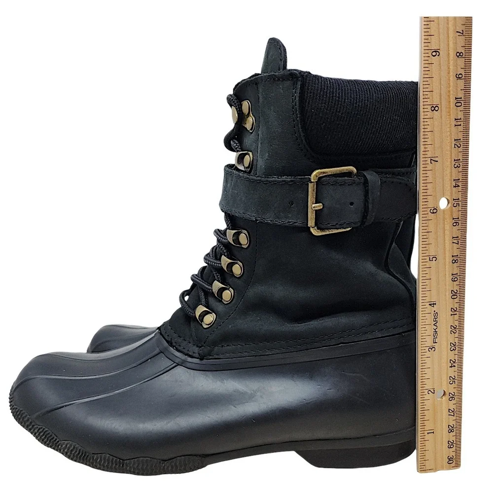 Sperry Duck Boots 9.5 Women Saltwater Black Buckle Waterproof STS83220 Rain Snow